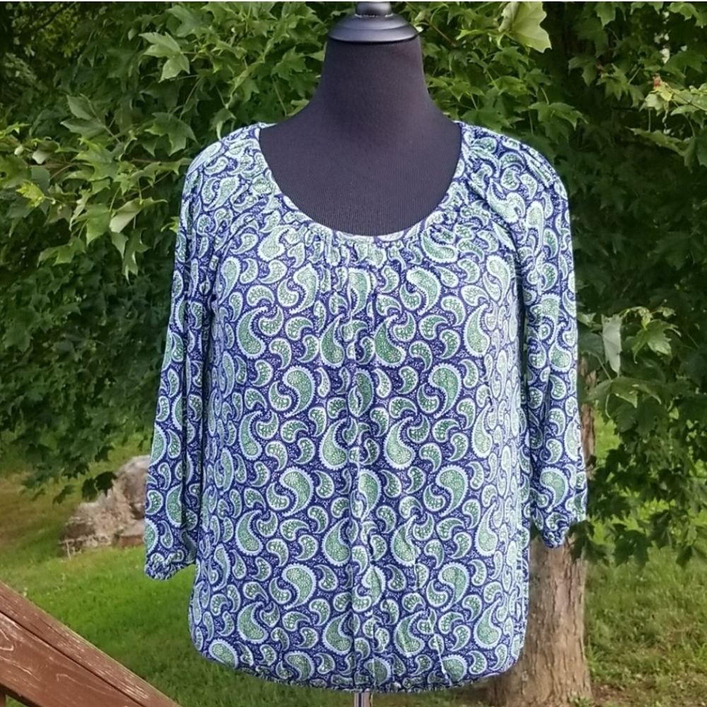 Michael Kors White and Blue Bell Sleeve Blouse